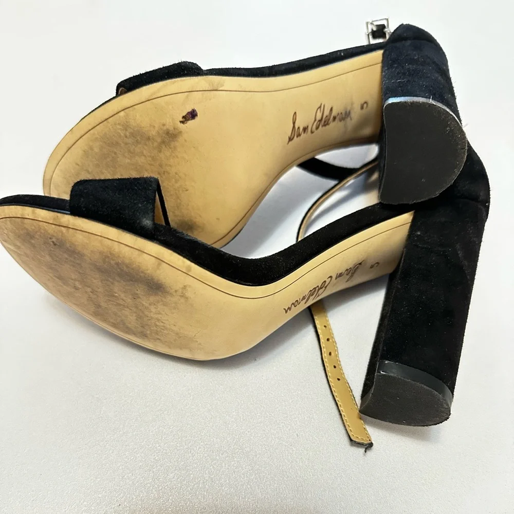 SAM EDELMAN Black Suede Yaro Heels 5 - Picture 4 of 4